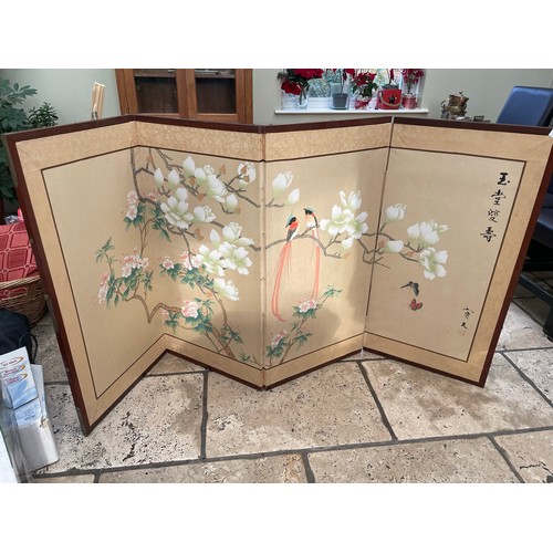 55 - 4 panel oriental painting on silk framed, 72'' x 36''(slight rip on one panel to the rear, not on si... 