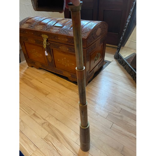 241 - Antique brass heavy captains telescope with leather holder, 33''l extended