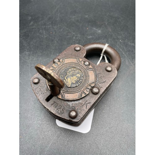 Heavy French iron pad lock and key