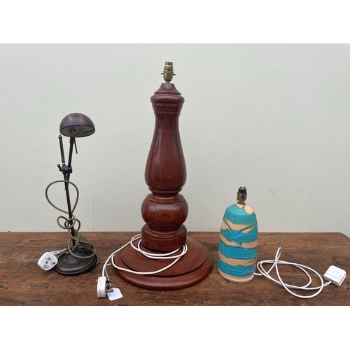 4 - 3 lamps, Hand turned large mahogany and Mary Gleeson Pottery