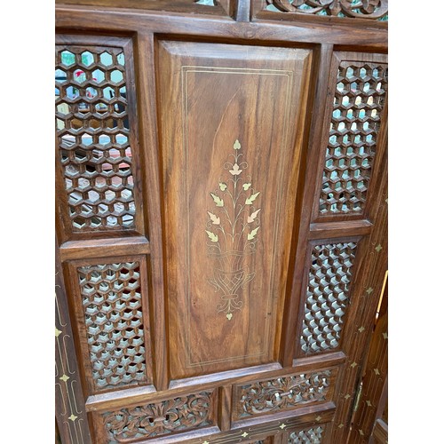 44 - Brass Inlaid rosewood decorative room screens , 4 panels, each panel measures 69'' x 17''w