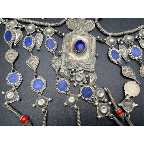 146 - Indian necklace mounted with lapis and other precious stones