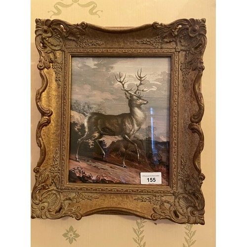 155 - A pair of Austrian antique gilt framed pictures of deer, 14'' x 12''