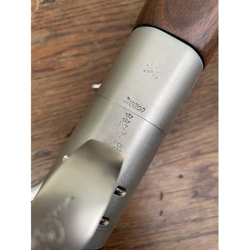 150A - Baby Bretton French sliding breech over and under shotgun with aluminium engraving. 12g. Leather hol... 