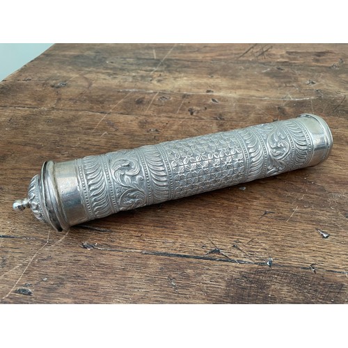 92 - Antique Middle Eastern white metal scroll holder