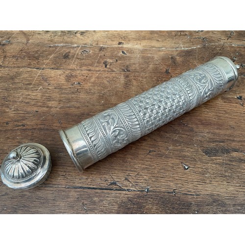 92 - Antique Middle Eastern white metal scroll holder