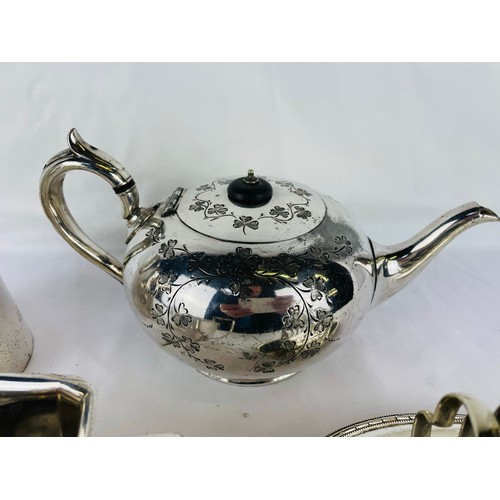 17 - A collection of epns and silver plat including a teapot engraved with shamrocks