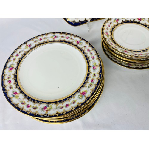 24 - Cauldon England, 6 saucers, 6 side plates, 2 serving dishes and a sugar bowl. Strong Colours