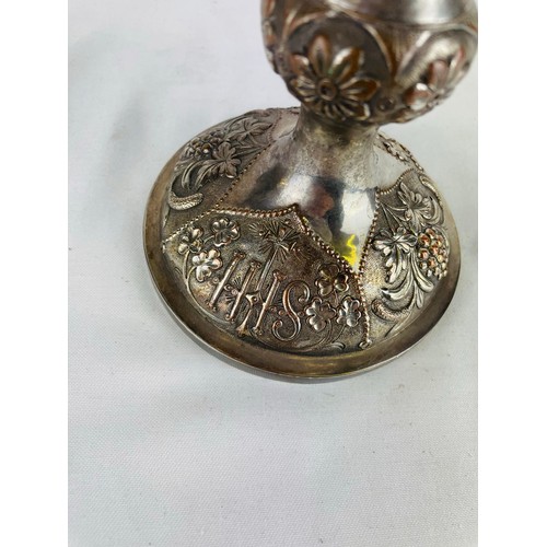 151 - Irish Silver ciborium, 1869, gilded on the inside complete with lid, 9.5''h, embossed with shamrocks... 