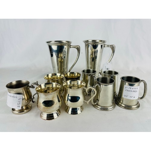 36 - 4 no. 3'' pewter tankards
5 no. 3'' pewter tankards and 2 no. large tankards