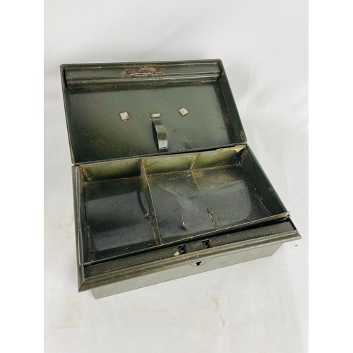 78 - Victorian tin cash box with key 5.5''w x 9''l x 3.5''h