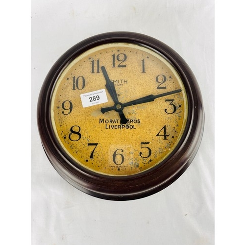 289 - Smith 8 day bakelite clock, Morath Bros, Liverpool, 11.5''d