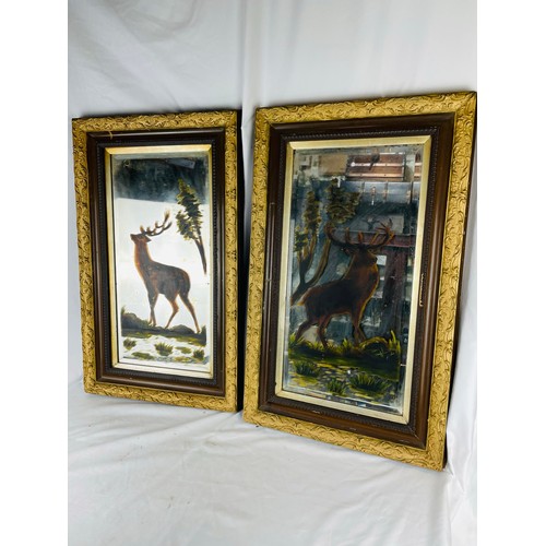 291 - Superb pair of framed mirrors with paintings on glass, 19''w x 31''h