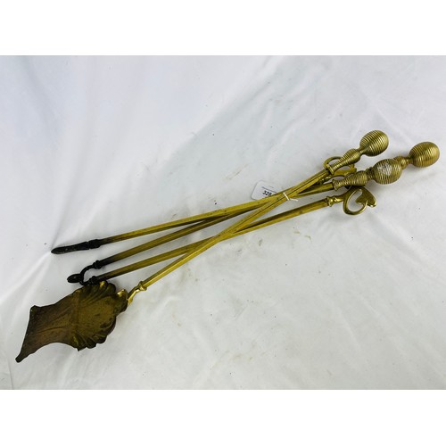 328 - A collection of 3 brass fire irons, 27''l