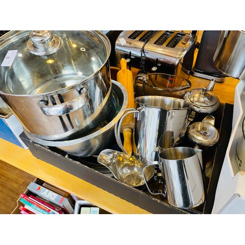 6 - Box lot of pots and pans