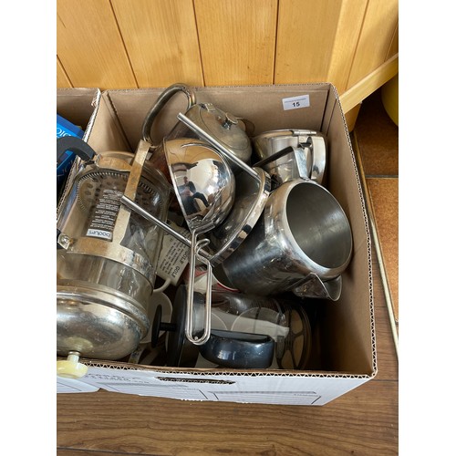 15 - Box of mugs, coffee pots and tea pots