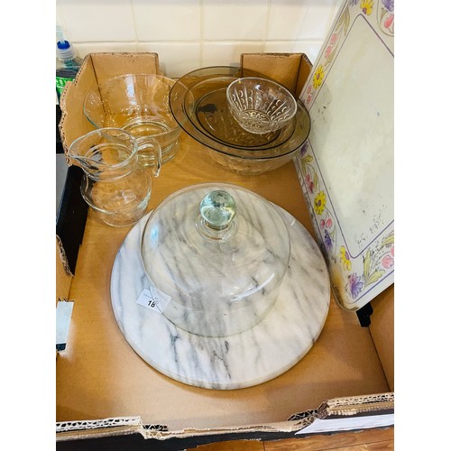 18 - A collection of glass ware and marble cheese board