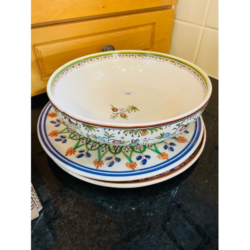 20 - Large hand painted bowl and 2 serving platters