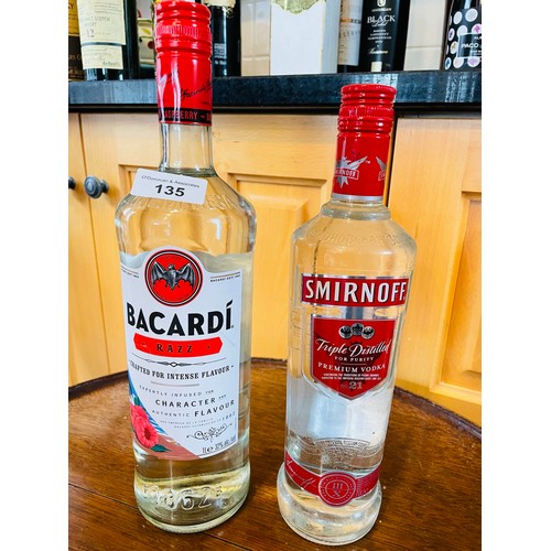 135 - Bacardi 1l and Smirnoff vodka 70cl