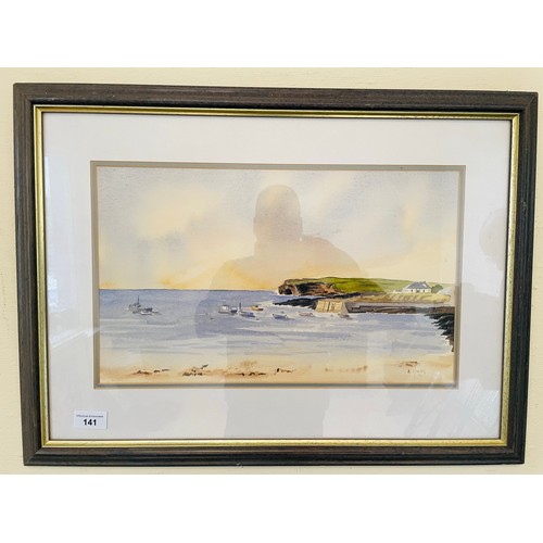 141 - Waterccolor, beach scene, framed signed by N. Hurley, 24'' x 17''h