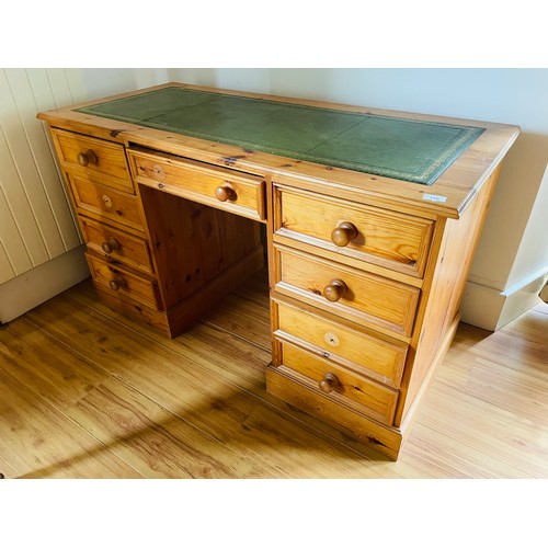 180 - Pine desk with leather top and 9 drawers, 52'' x 24'' x 30''