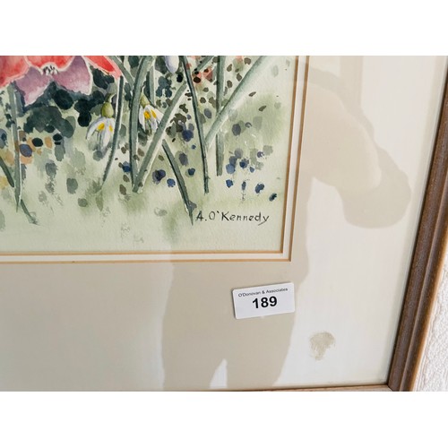 189 - Watercolor of Hellebores and Snowdrops by Aida O'Kennedy signed lower right 28'' x 21''w