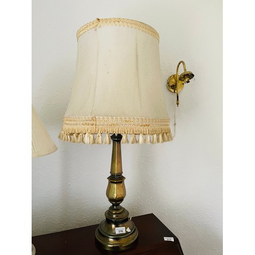 218 - Heavy brass electric lamp with shade, 32''h