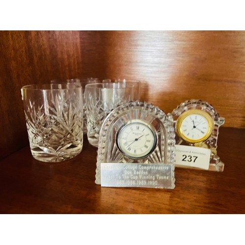 237 - 2 Waterford Crystal mantle clocks and 5 Galway Crystal thumbers