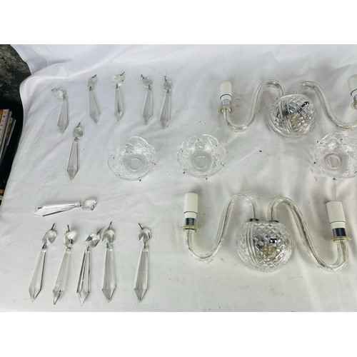 150B - 2 Waterford crystal 2 branch wall sconces, complete with cups and drops. Excellent condition