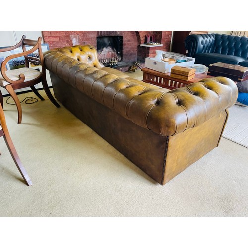 246 - Large brown leather chesterfield sofa and two matching armchairs, sofa 7' l x 34''d  x 16'' seat h. ... 