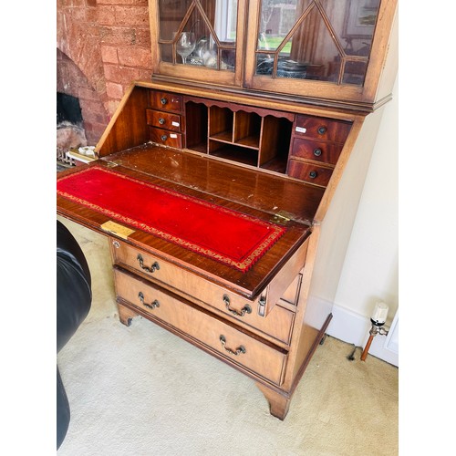 252 - Victorian inlaid bookcase writing bureau, 30''w x 18''d x 73''h