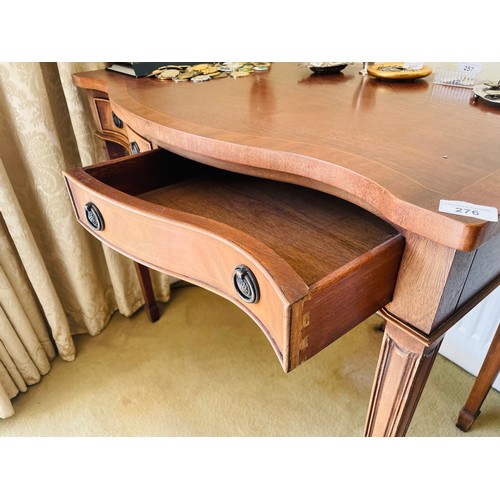 276 - Superb inlaid 2 drawer desk on 4 fluted legs, 26''w x 21.5''d x 30''h