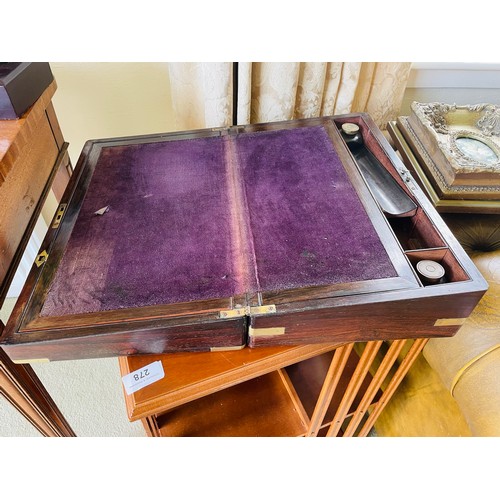 285 - Superb Victorian walnut writing slope with brass mounts complete with inkwells