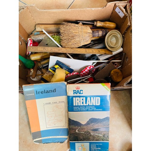 4 - Box lot of vintage tools and 2 road maps of Ireland