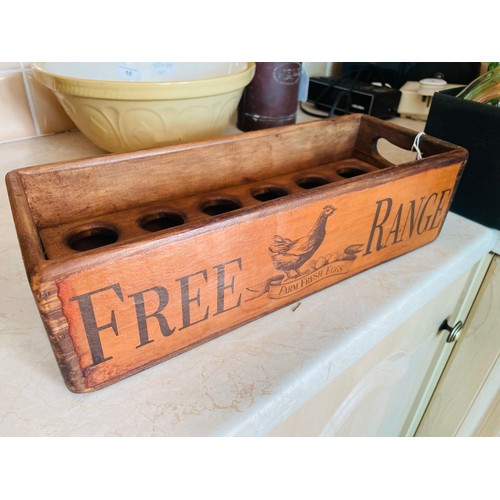 9 - Vintage wooden 'Free Range' egg box, 14''l x 5''d x 4''h