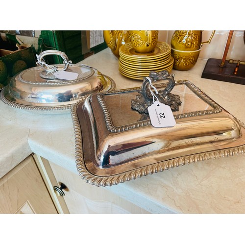 22 - 2 vintage Victorian silver plated serving trays with lids