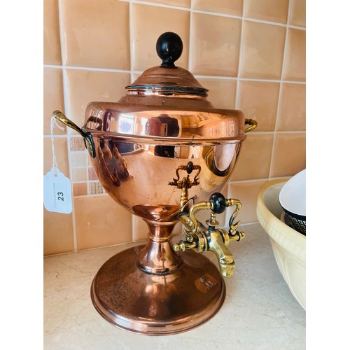 23 - Superb  Georgian copper and brass samovar, 14''h