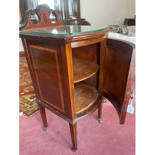 44 - Victorian heavily inlaid single door locker with Sheraton legs on brass castors with fitted glass to... 