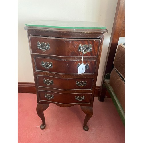 49 - Edwardian 4 drawer mahogany locker with fitted glass top, 16''w x 14''d x 29''h