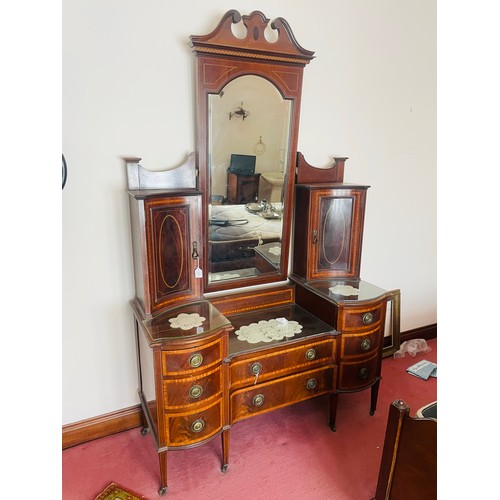 53 - A magnificent Victorian Vanity mirror with large beveled glass mirror with mahogany lined inlaid dra... 