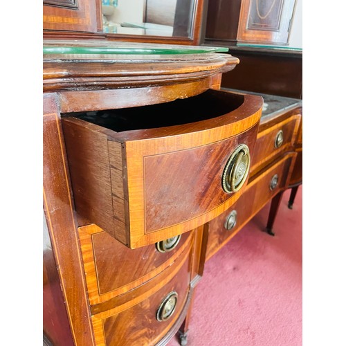 53 - A magnificent Victorian Vanity mirror with large beveled glass mirror with mahogany lined inlaid dra... 