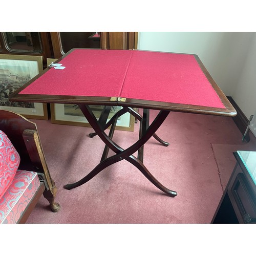 70 - Magnificent Victorian fold over games table with drawer and brass fittings, 30''w x 33''h