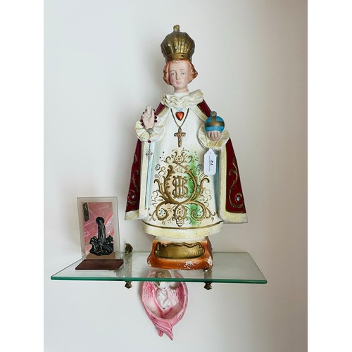 72 - Large hand painted statue of the Child of Prague and other items, 20''h