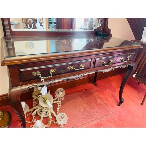 77 - A Victorian mirror backed side board with 2 drawers with brass handles, 42''w x 20''d x 60''h