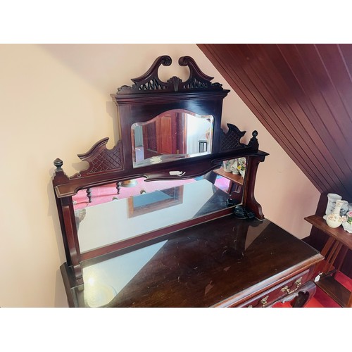 77 - A Victorian mirror backed side board with 2 drawers with brass handles, 42''w x 20''d x 60''h