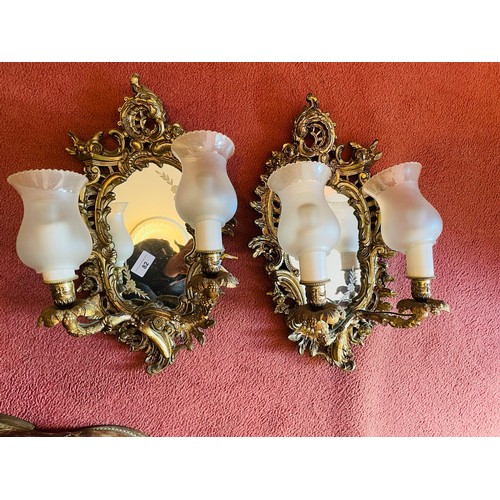 82 - A pair of superb gilt French wall sconces with mirrored backs, 18''