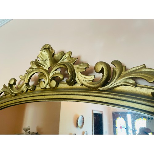 87 - Magnificent gilded wooden framed Georgian over mantle mirror with carved arch to the top, 50''h x 40... 