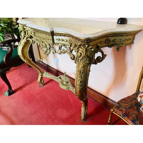 88 - Superb 19th century carved gilt wood console table with fitted white marble top 49''w x 17''d x 36''... 