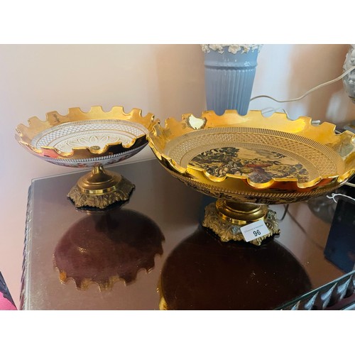 96 - 2 Italian gilt bowl on brass stems, 5''h x 9''d and 11''d