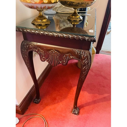 97 - Superb Victorian mahogany rope edged hall table with shell carving and ball and claw feet. 30'' x 42... 